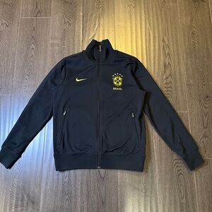 Nike Mens CBF Team Brasil Full Zip Warm Up BLACK Track Jacket M Embroidered